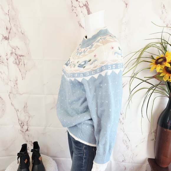 Vintige Women's Nordic Intarsia Blue Patterned Sweater - Picture 5 of 7